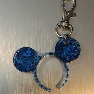 Handmade 2 Blue Foils Mickey Mouse Ears Headband Resin Keychain- Disney inspired